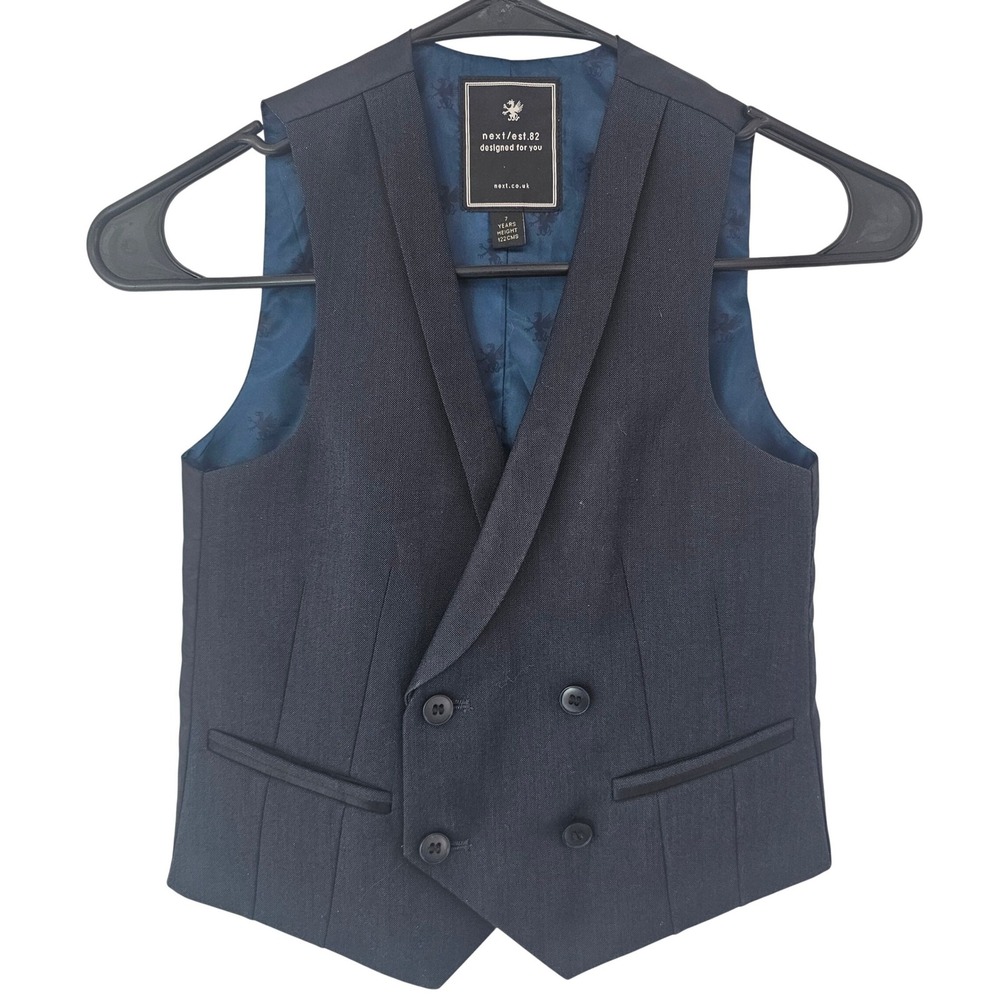 Next Boys Navy Blue Double Breasted Waistcoat Vest Formal Wedding Size 7 122cm